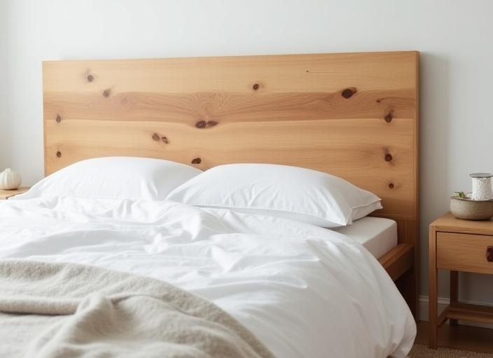 A minimalist bed frame featuring a stunning reclaimed elm headboard.